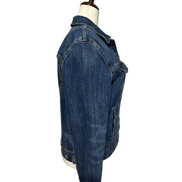 Old Navy Jacket Womens XL Blue Denim Jean Trucker Button Front Pockets Stretch - Picture 7 of 9